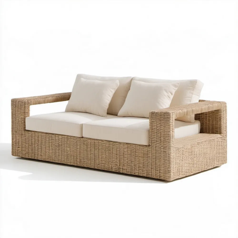 Dwuosobowa sofa ogrodowa z technorattanu, beżowo-kremowa, 160 x 85 x 75 cm