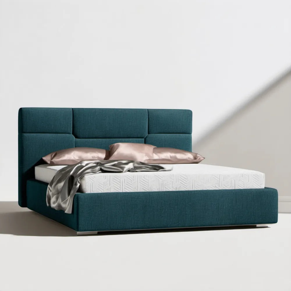 Tapicerowane łóżko z wysokim zagłówkiem, ciemnoturkusowe, 160 x 200 cm