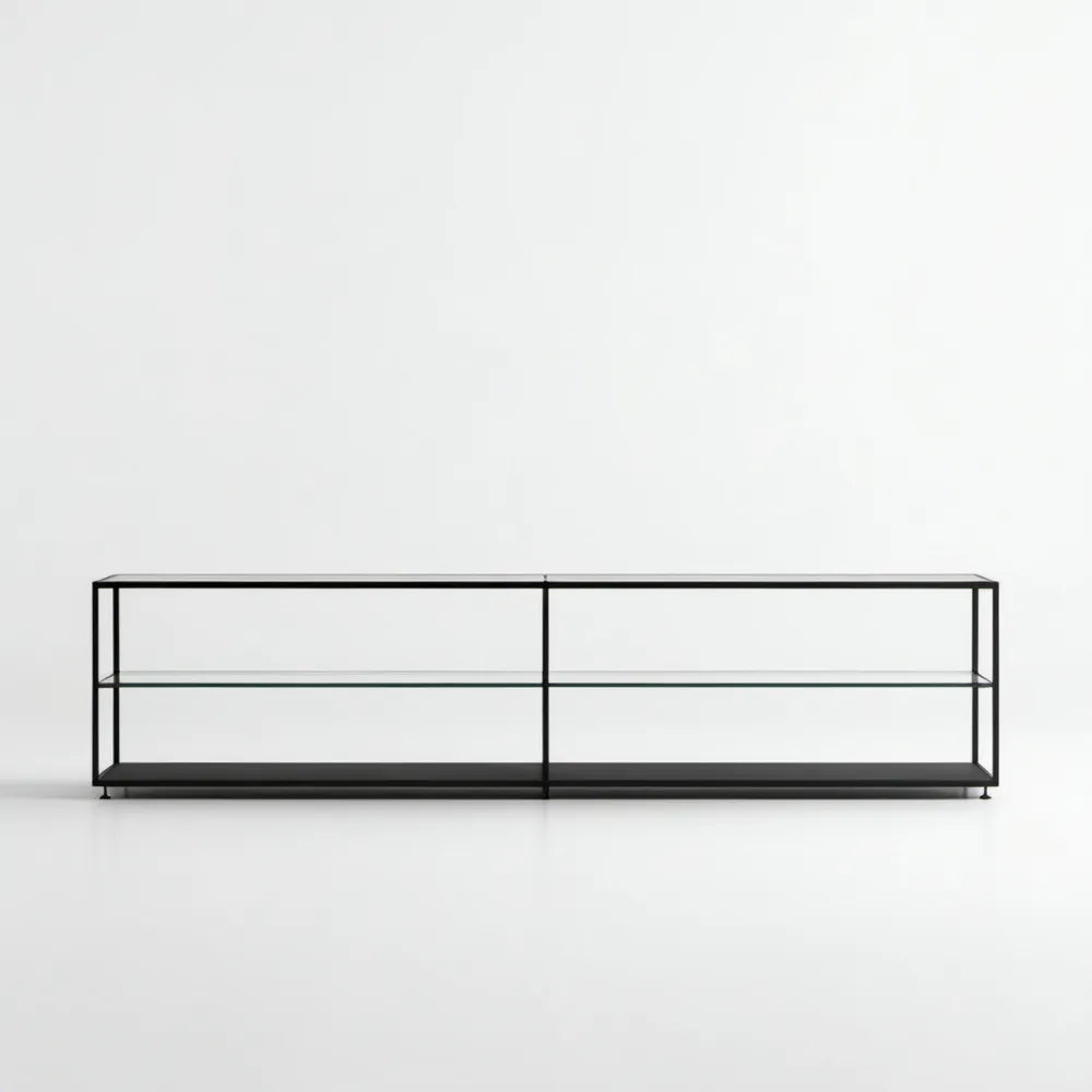 Czarna szafka RTV ze szkłem hartowanym 180 x 40 x 50 cm
