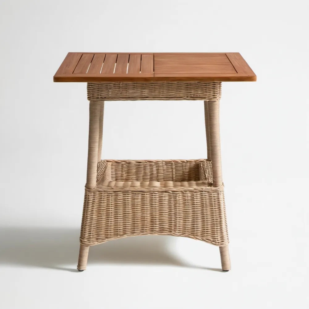 Prostokątny stół ogrodowy z drewna akacjowego i rattanu 80 x 60 x 75 cm Brązowy/Naturalny Beżowy