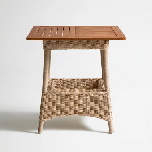 Prostokątny stół ogrodowy z drewna akacjowego i rattanu 80 x 60 x 75 cm Brązowy/Naturalny Beżowy