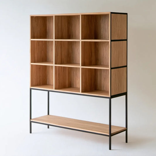 Biblioteczka z litego drewna dębowego i czarnej stali 120 x 40 x 200 cm