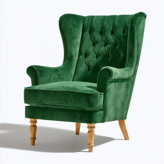 Zielony pikowany fotel uszak z aksamitu 80 x 90 x 110 cm