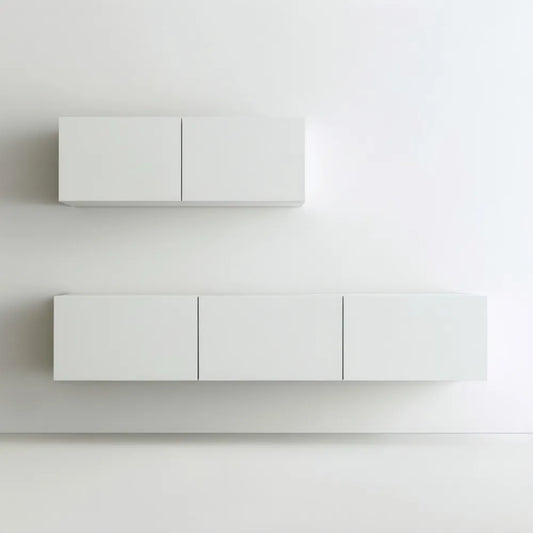 Biały zestaw 2 wiszących szafek z MDF, 180 x 30 x 35 cm i 120 x 30 x 35 cm
