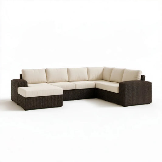 Modułowy zestaw wypoczynkowy z technorattanu w kształcie L 300 x 220 x 65 cm Brązowy/Beżowy
