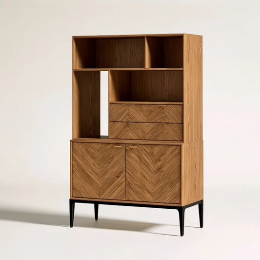 Biblioteczka z szafką z fornirowanego MDF, naturalny dąb/czarny, 100 × 40 × 180 cm