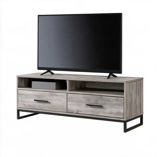 Szafka pod telewizor Szary Dąb/Czarny 140 x 40 x 50 cm z 2 szufladami