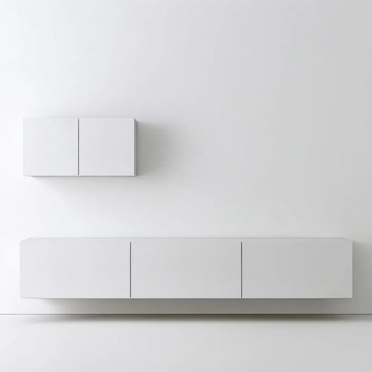 Biały zestaw wiszących modułów z płyty laminowanej, 300 × 40 × 50 cm i 100 × 30 × 40 cm
